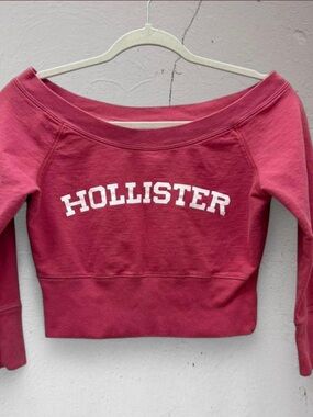 Rare Vintage Y2K Hollister Off-the-Shoulder Extra Slim Cropped Sweatshirt - Pink
